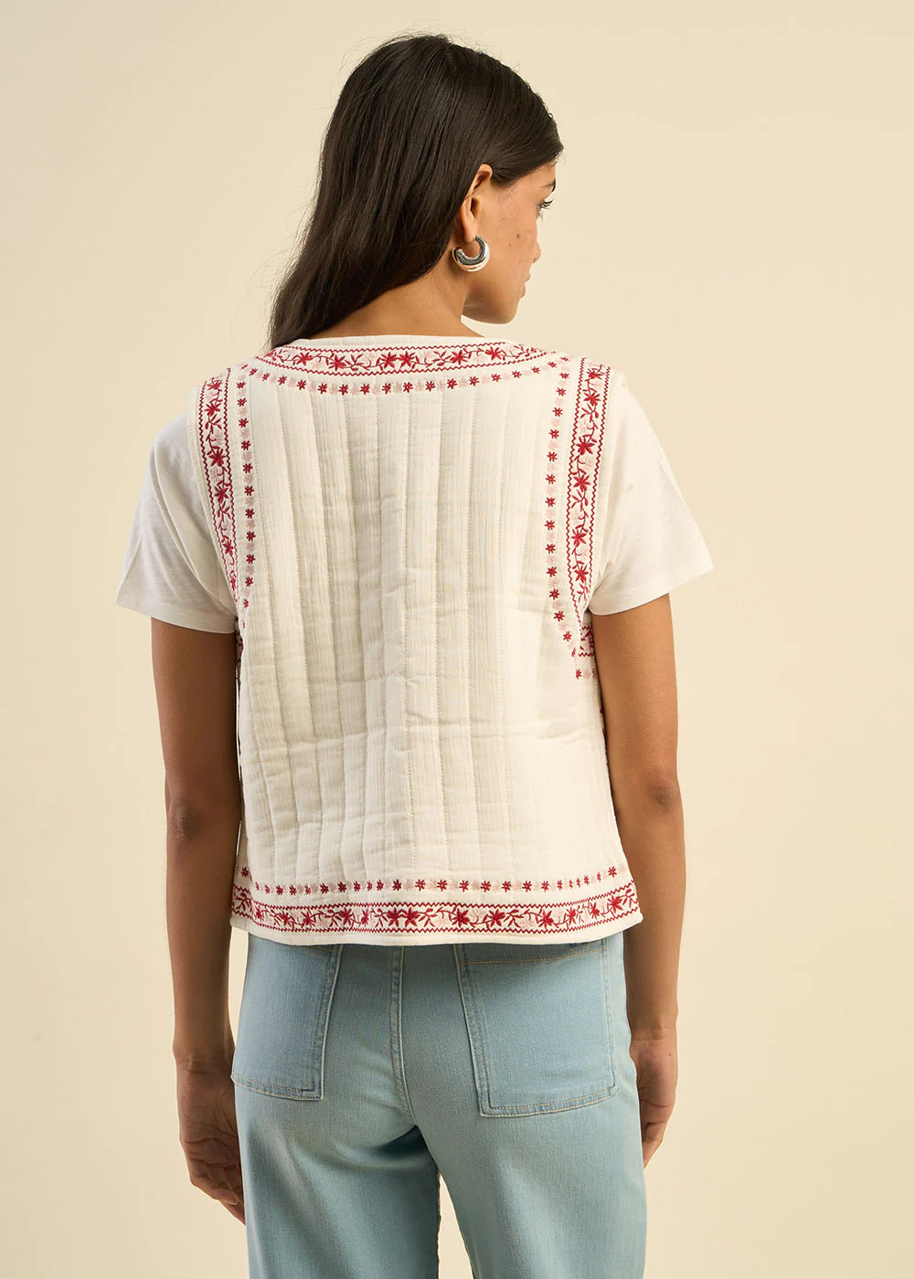 Gilet sans manches brodé en gaze de coton - Image 3