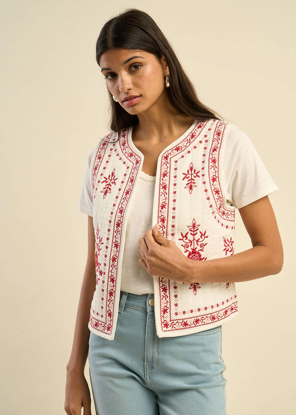 Gilet sans manches brodé en gaze de coton - Image 4