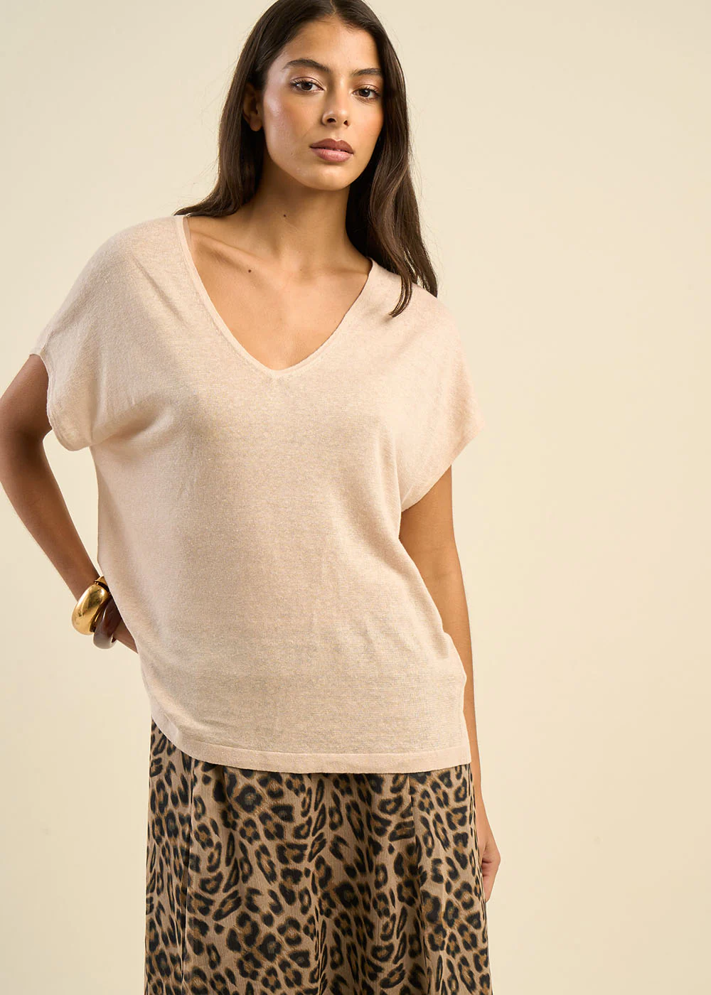 Pull sans manches col V 100% lin - Image 3