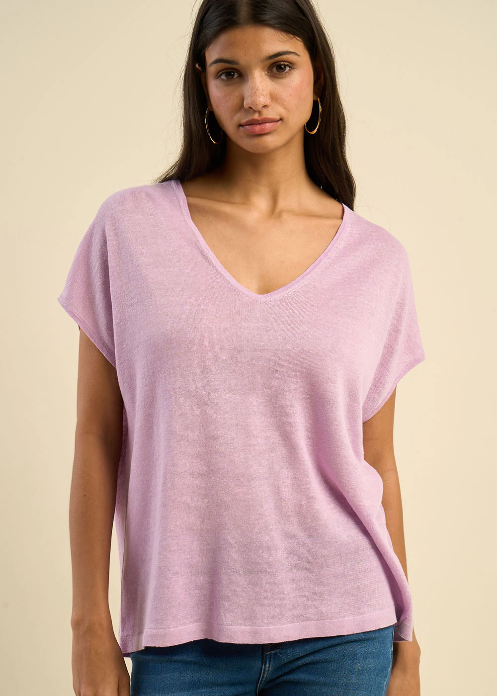 Pull sans manches col V 100% lin - Image 5