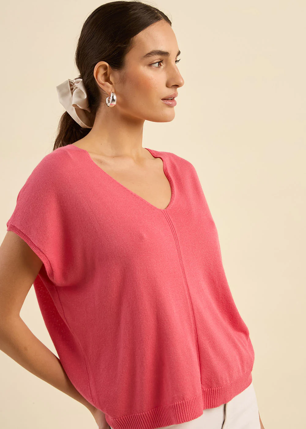 Pull oversize à col V et manches courtes