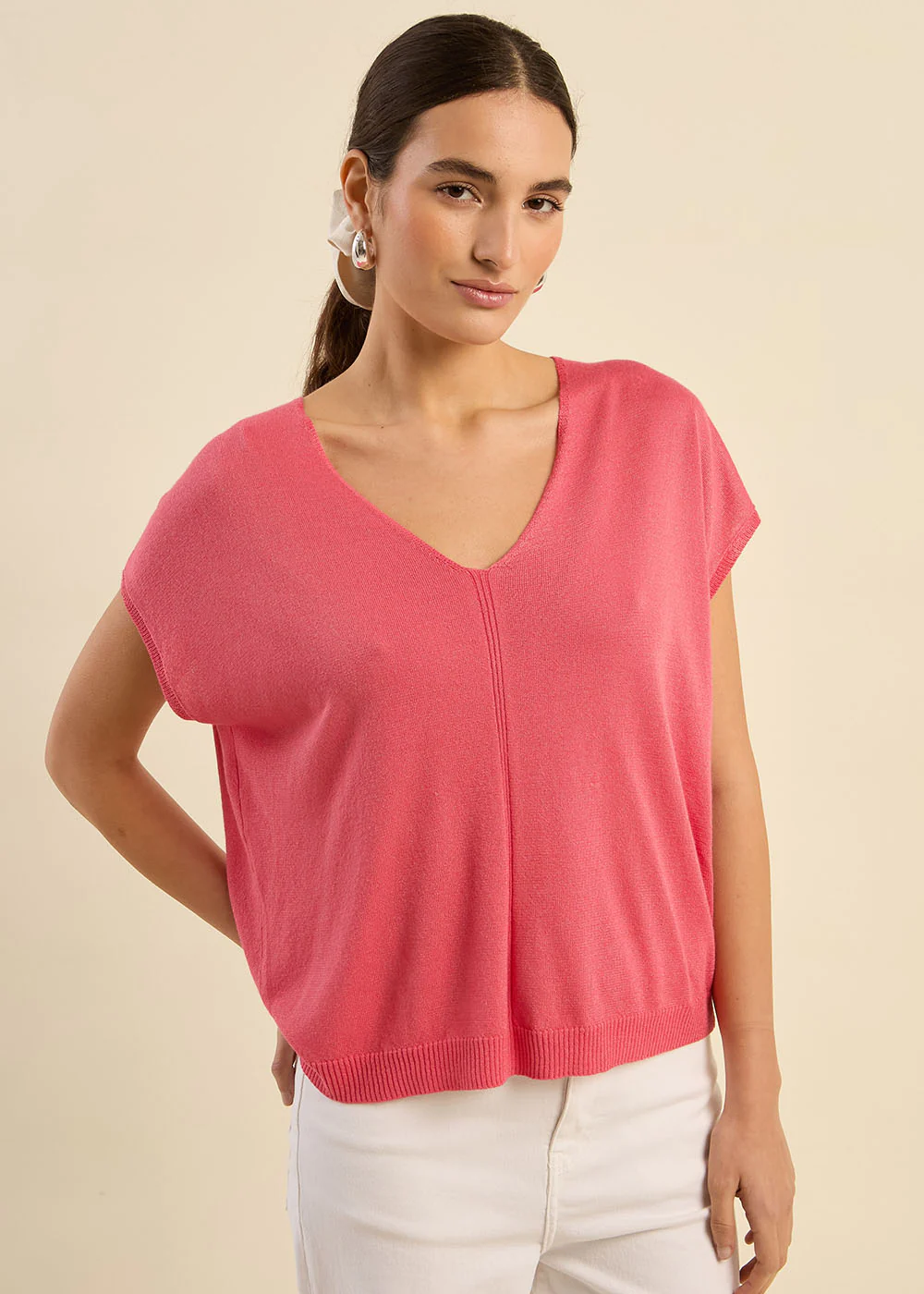 Pull oversize à col V et manches courtes - Image 4