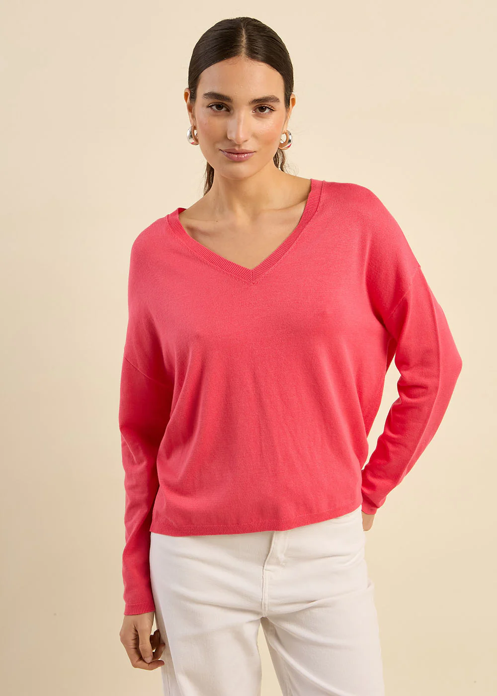 Pull maille fine col V - Image 4