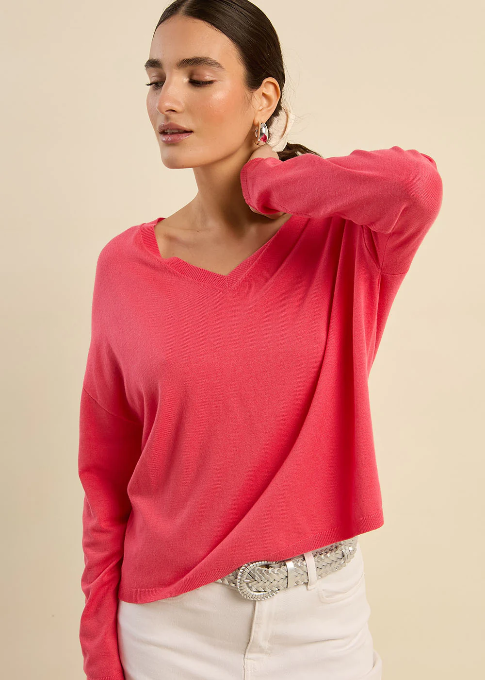 Pull maille fine col V - Image 6