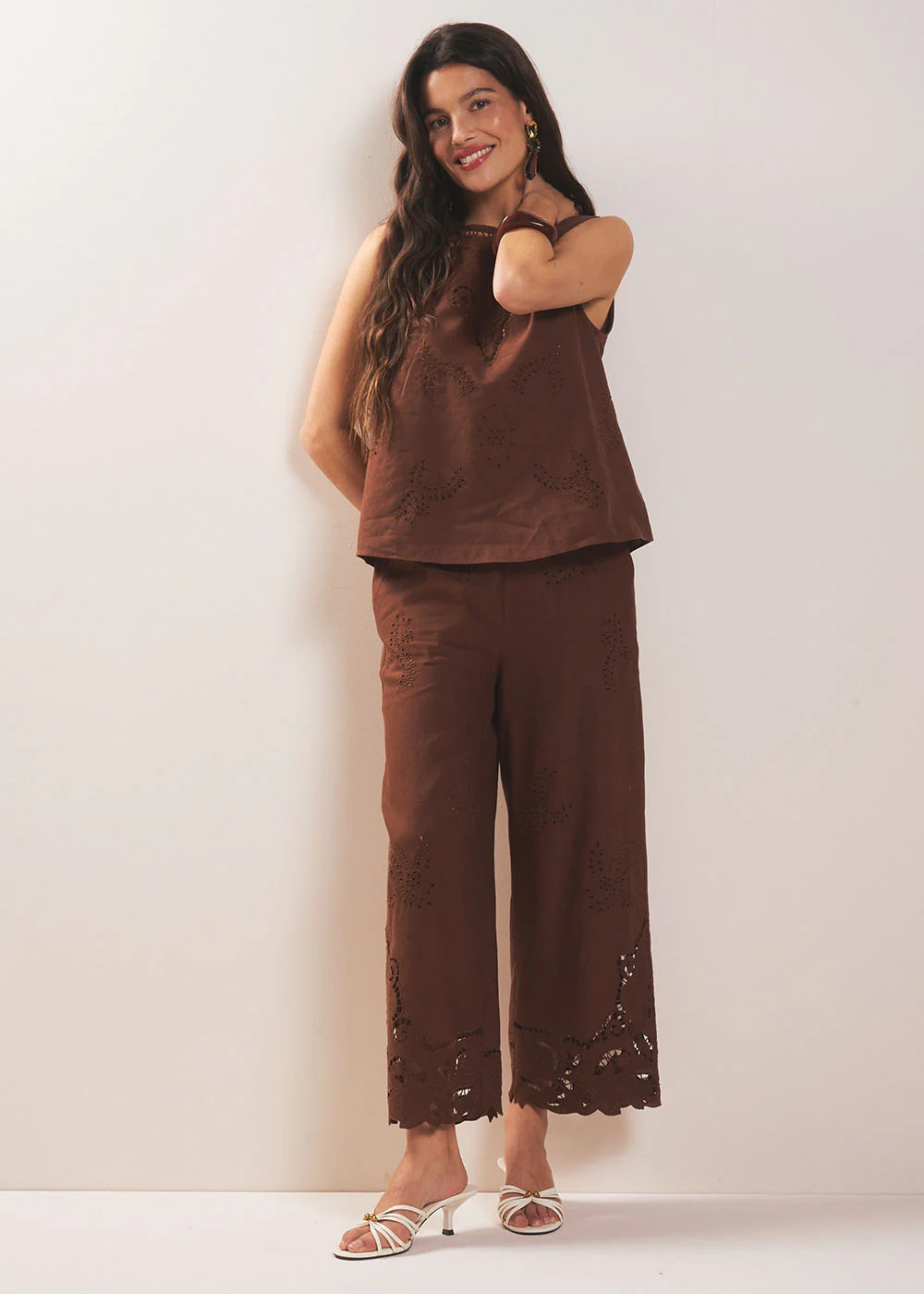 Pantalon voile coton lin dentelle