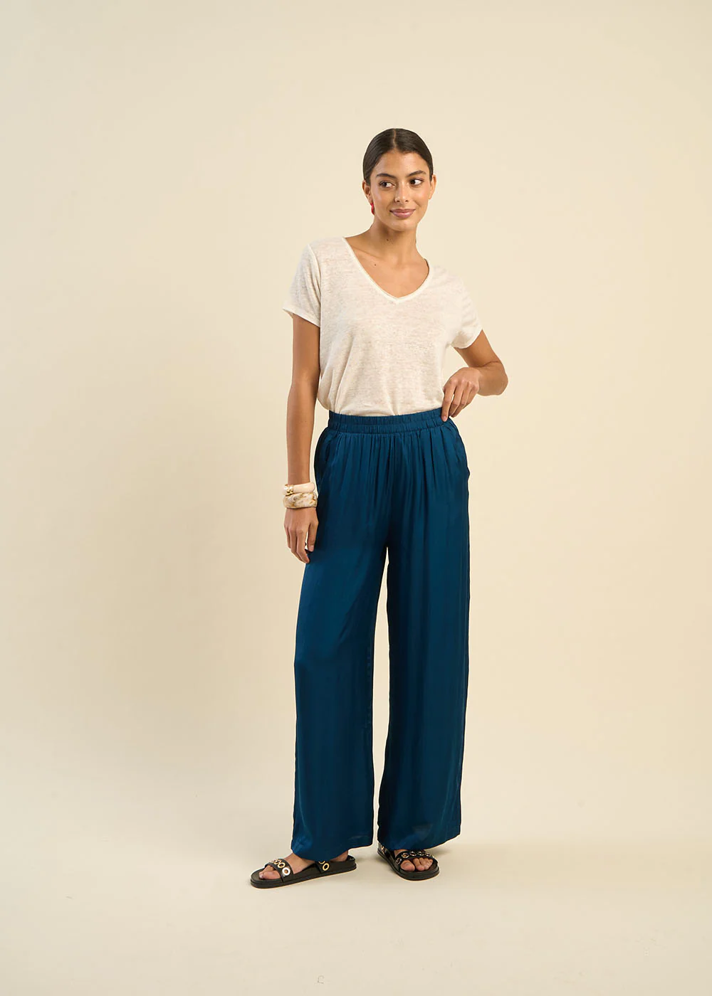 Pantalon large en satin