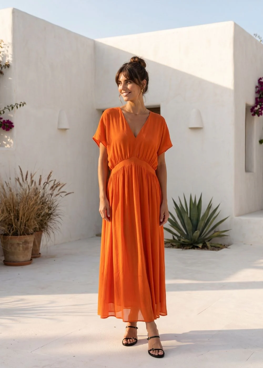 Robe longue col V