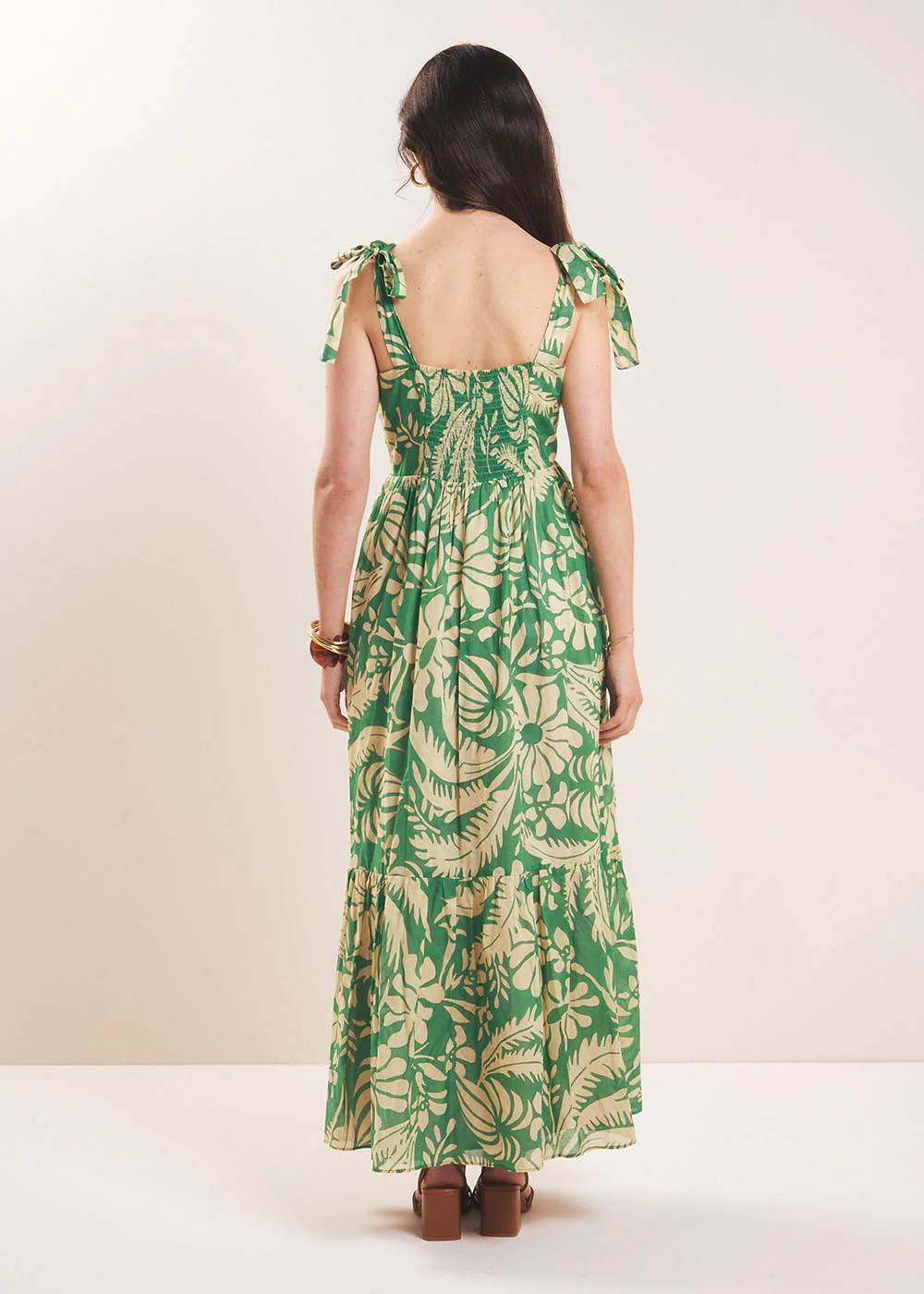 Robe longue imprimée à bretelles nouées - Image 3
