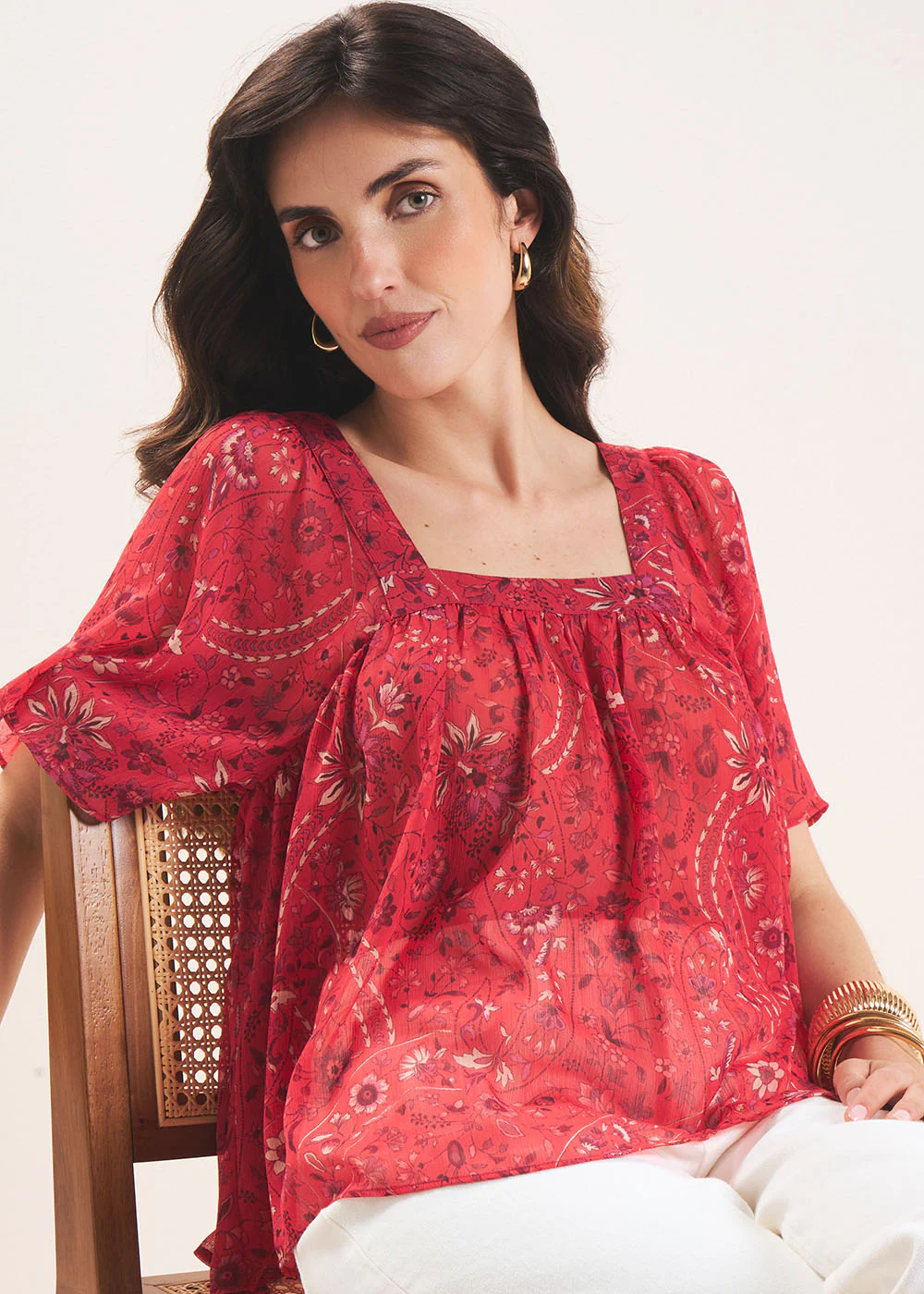 Blouse imprimée avec col carré - Image 4