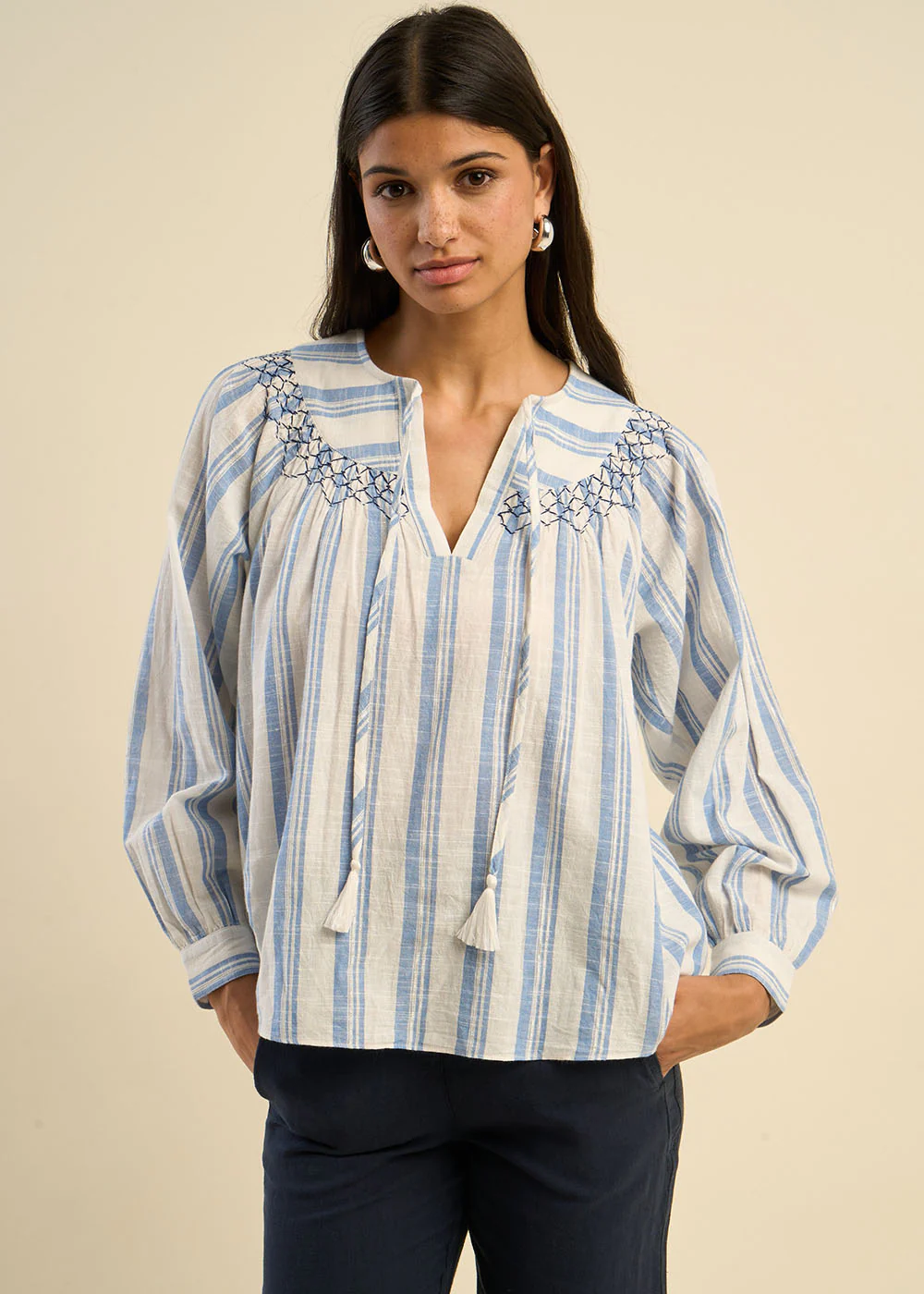 Blouse oversize en coton léger avec rayures - Image 5
