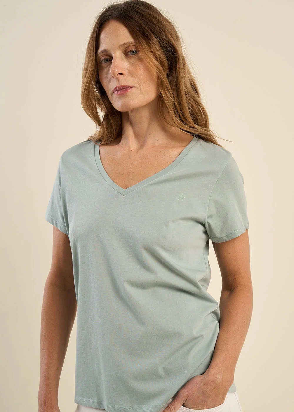 Tee-shirt col V en coton - Image 4