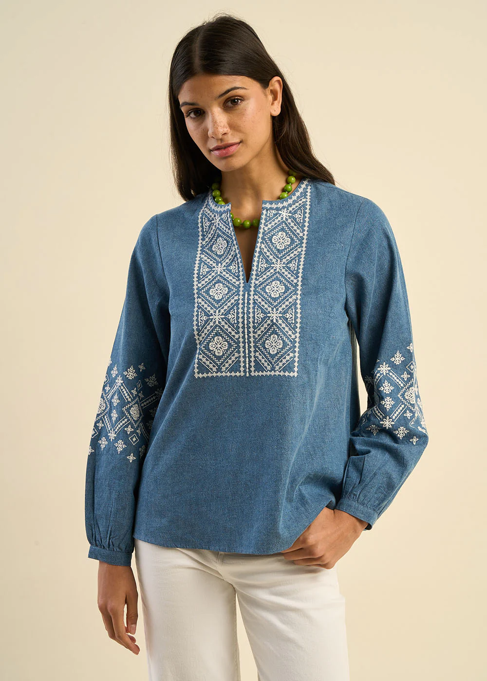 Top ample à col tunisien et broderies - Image 4